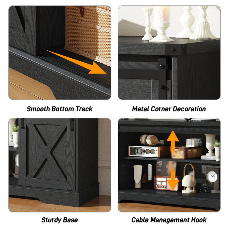Ravindr TV Stand for TVs, 25.8" H x 70.1" W x 15.6" D, Black