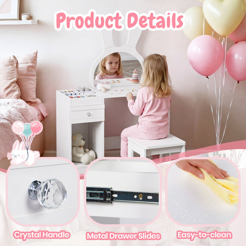 Kids Vanity Set with Mirror, White