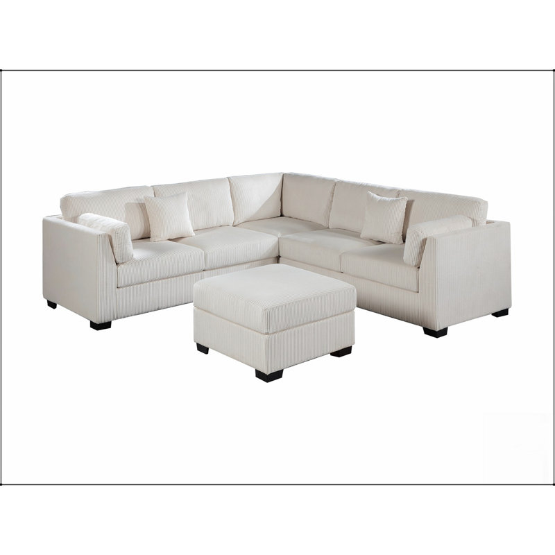 Ensemble de canapé modulaire rembourré en velours côtelé 4 pièces L-Sectional RAF / LAF, Beige