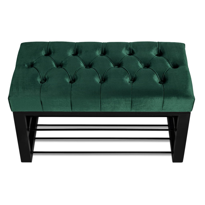 Avaeah Upholstered Storage Bench, 40cm H x 60 cm W x 35cm D, Green/Black