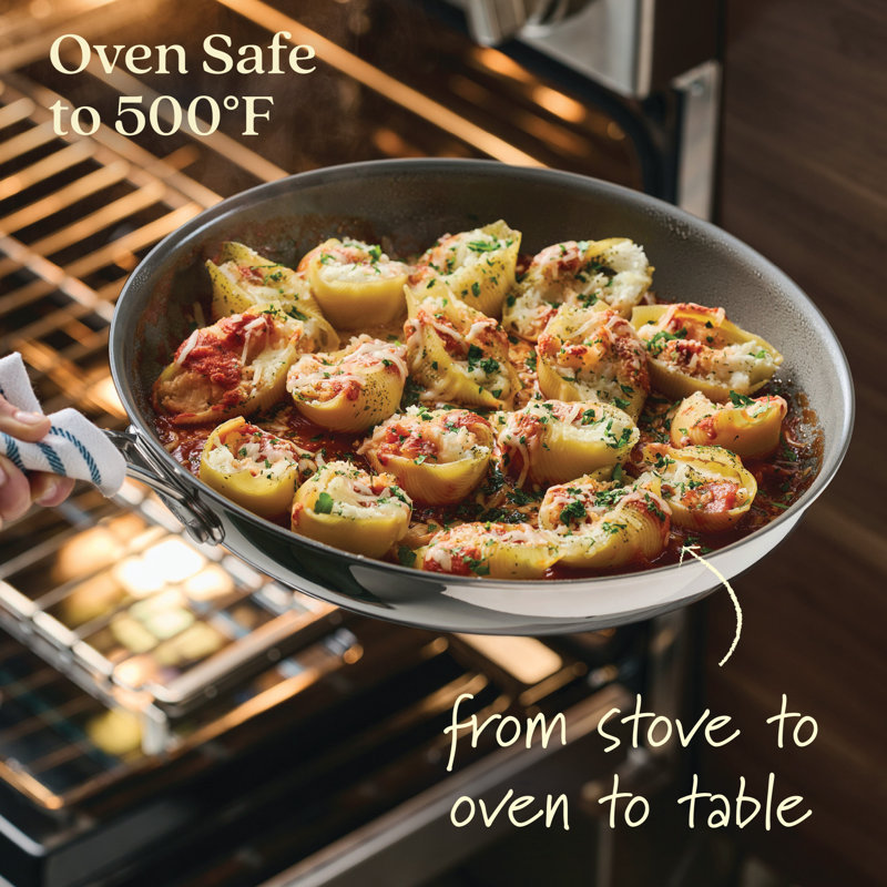 Anolon Everlast Ceramic Nonstick Frying Pan Set, Clad Induction Cookware, 8.5", 10" And 12.25", Stainless Steel