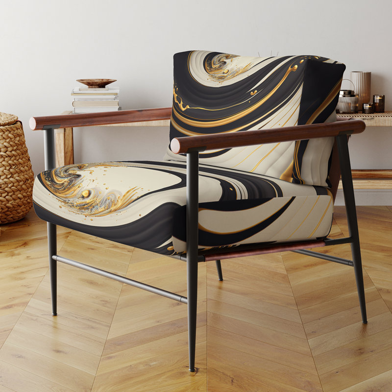 Fauteuil d'appoint rembourré noir, argent et or, Noir, noir, noir, noir