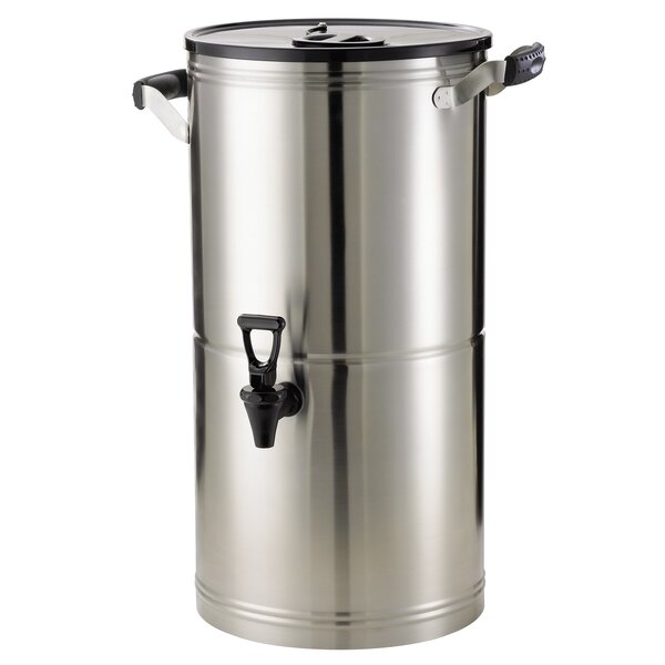 Slim Commercial Tea Urn, Single Wall Stainless Tea Dispenser, Traditional  Spigot, 3.5 Gallon, Brushed Stainless and Black