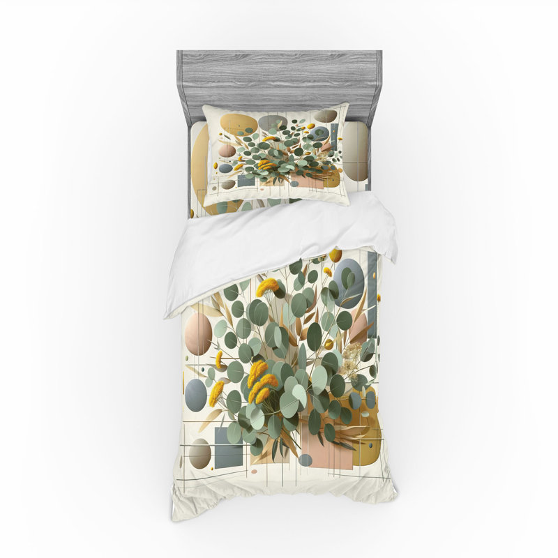 Ensemble de literie à feuilles d'eucalyptus Ambesonne et vert multicolore, Housse de couette simple très longue + 2 pièces