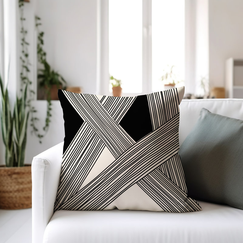 Cassie Abstract Outdoor Reversible Throw Pillow, 15"H x 15"W, Cream/Black