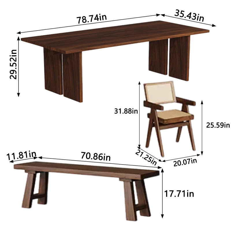 Ensemble de salle à manger rectangulaire, H 29,52 po x L 78,74 po x l 35,43 po