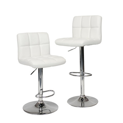 De 2 tabourets de bar réglables blancs avec fonction hydraulique - siège en similicuir et base chromée pivotant à 360 degrés pour plus de confort (2), base pivotante
