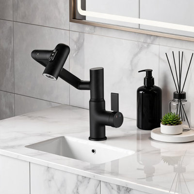 Robinet de lavabo de salle de bain en laiton noir mat avec fonction de pulvérisation et affichage de la température