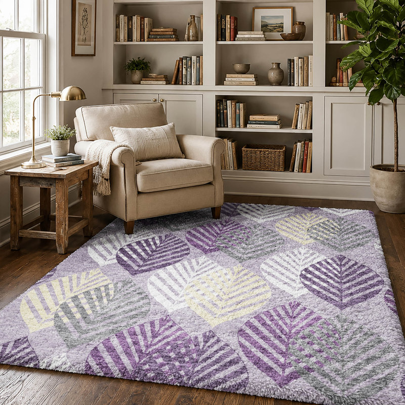 Tapis Dream Shag ADS744 de qualité supérieure, lavable à la machine et à motif floral, Purple, 3' x 5'