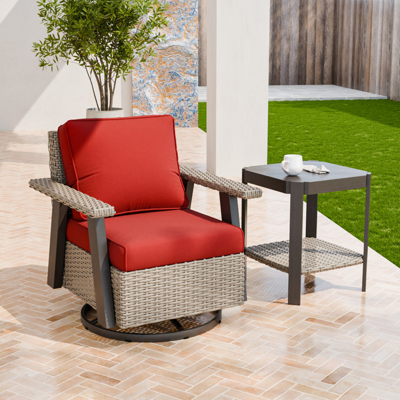Ensemble 2 pièces de chaises de patio pivotantes en osier avec table d'appoint, Rouge