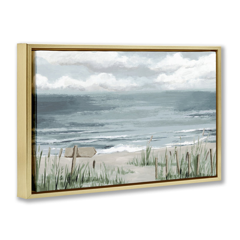 Art mural sur toile flottant Sprouting Beach Grasses, H 21 po x l 31 po, Cadre flottant métallique doré