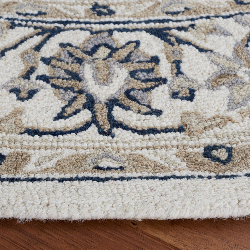 Tapis oriental en laine et coton touffeté à la main avec latex Saway, Rond 5 pi