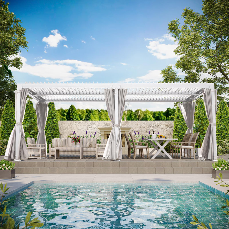  Pergola extérieure en aluminium 12 pi x 20 pi avec toit à persiennes réglable, pavillon de patio résistant aux intempéries pour la cour et la terrasse
