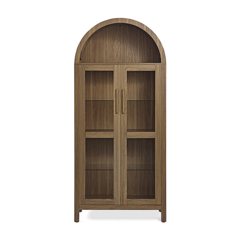 Une armoire de rangement arquée haute avec une lampe, Brun