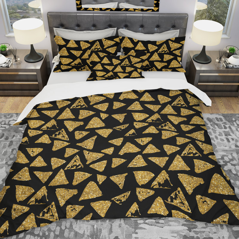 Ensemble de housse couette designart paillettes triangles, Housse de couette très grand + 2 taies décoratives