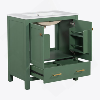 60" Green Bathroom Vanity Set With Double Vanities (Separate), Double Ceramic Sinks, Storage Shelf, And Divided Drawers  (Mirror Not Included)– Modern Bathroom Solution For Spacious Bathrooms