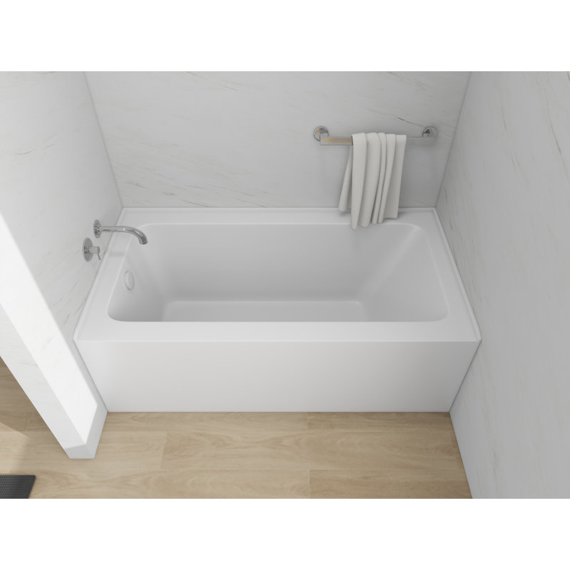 Baignoire de trempage rectangulaire en alcôve en acrylique 60 pouces avec bride de carrelage à 3 côtés, Blanc pur, À gauche