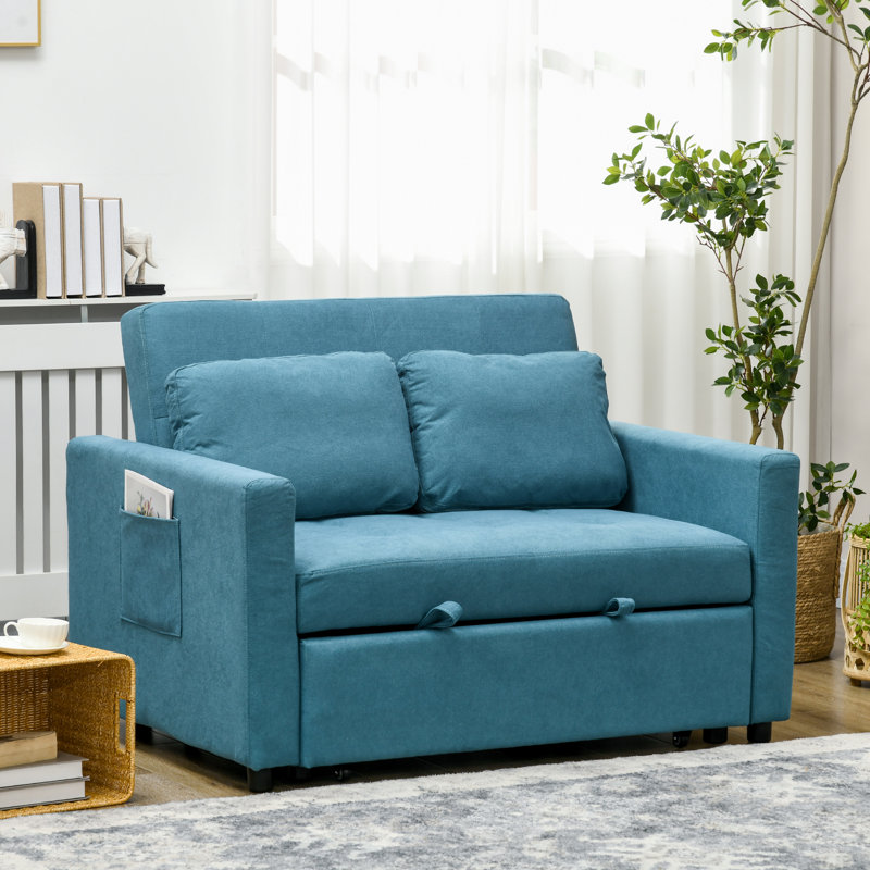 Nencho Square Arm 2 Seater Sofa Bed, Blue
