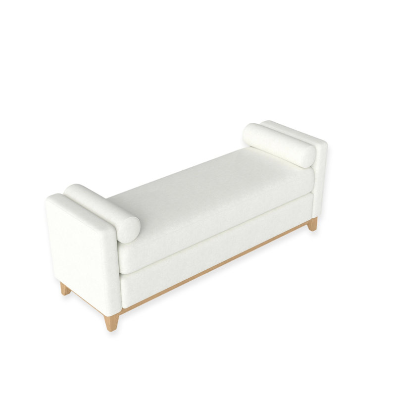 66.34" Sherpa Fleece Upholstered Bench, Natural Wood, Beige