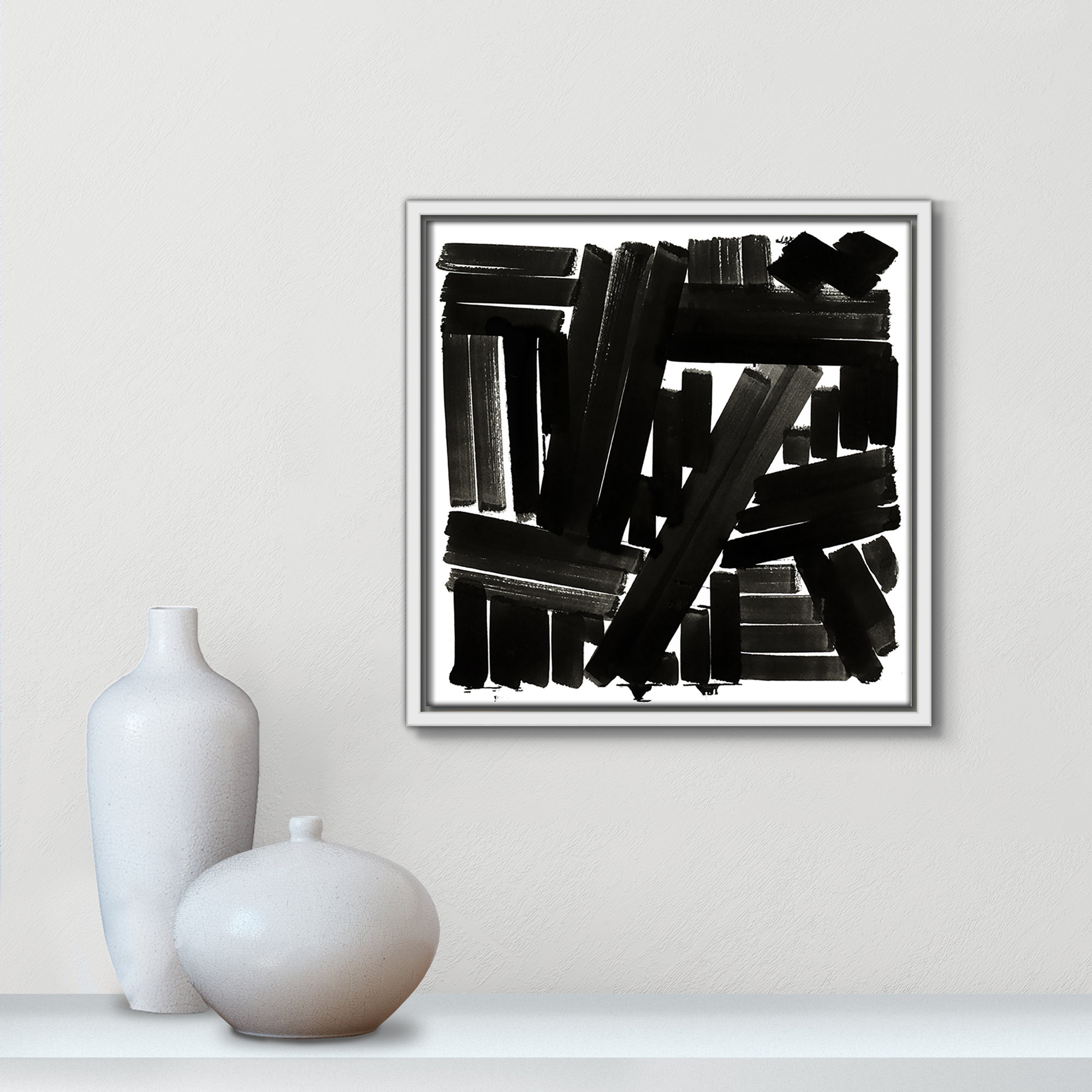 Shape of Song I by Cartissi - Floater Frame Painting on Canvas, White Framed, 13.5" H x 13.5" W x 2" D