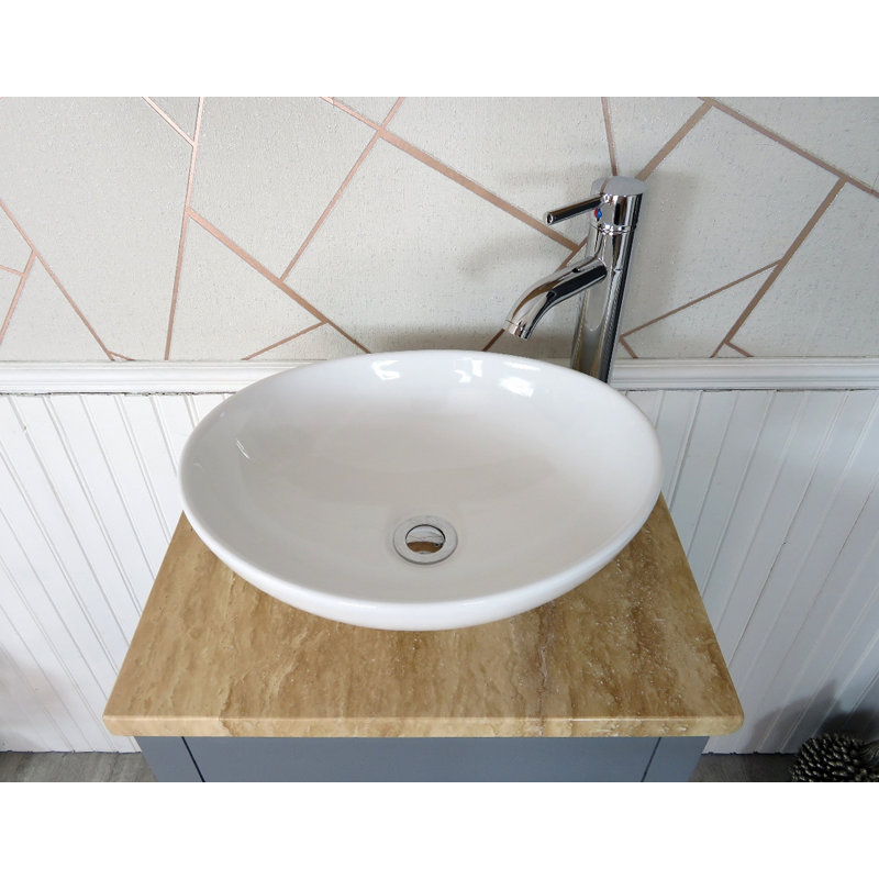 Slimline 515mm Free-standing Cloakroom Vanity Unit, Grey, Cream Marble