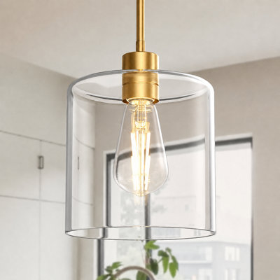 7.9'' Wide Modern Single Pendant Clear Glass Shade Kitchen Island Pendant Lighting, 1 - Light