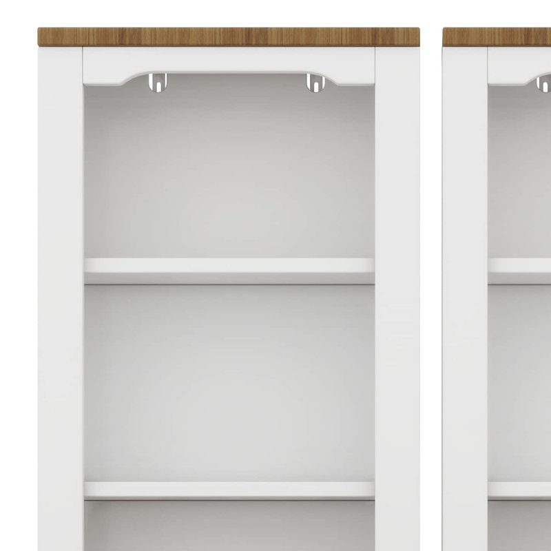 Ensemble de 2 grandes armoires autoportantes avec plateau en noyer, bibliothèque ouverte avec design incurvé, dispositif anti-basculement