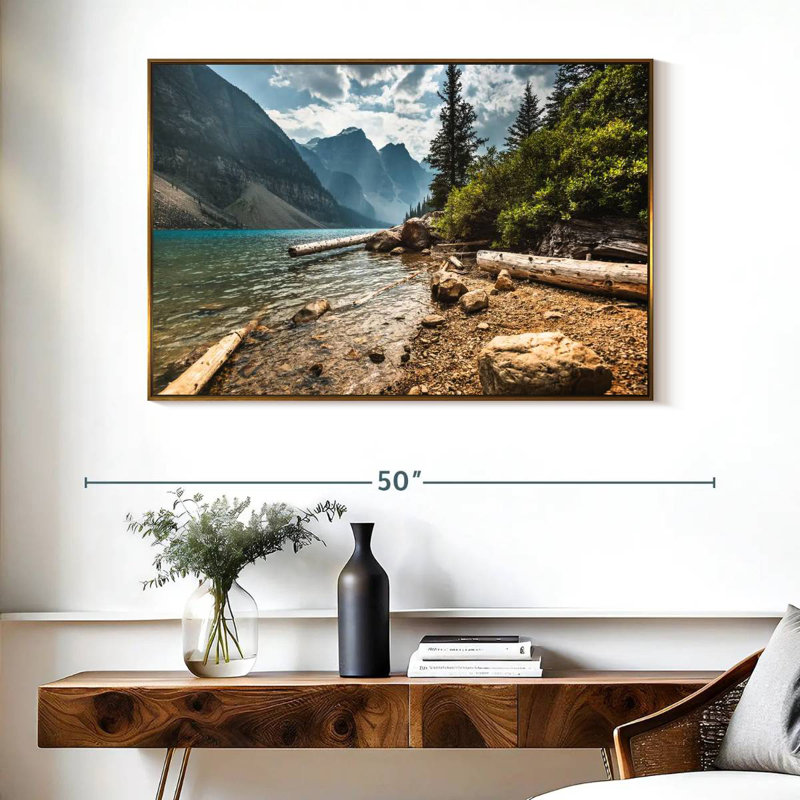 Moraine Lake Waterfront, Cadre flottant doré, 40 po x 27 po