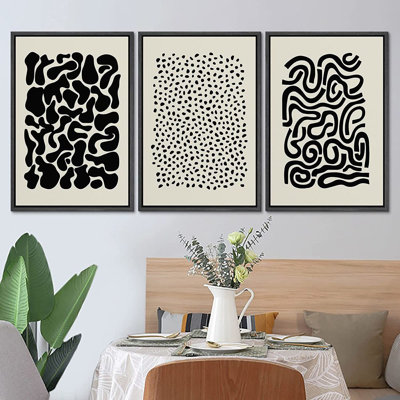 Signature, impression sur toile encadrée, ensemble d'art géométrique noir à motif rétro, formes abstraites, illustrations, art moderne, minimalisme, décor pour le salon, la chambre à coucher, le bureau - 16 po x 24 po x 3 po