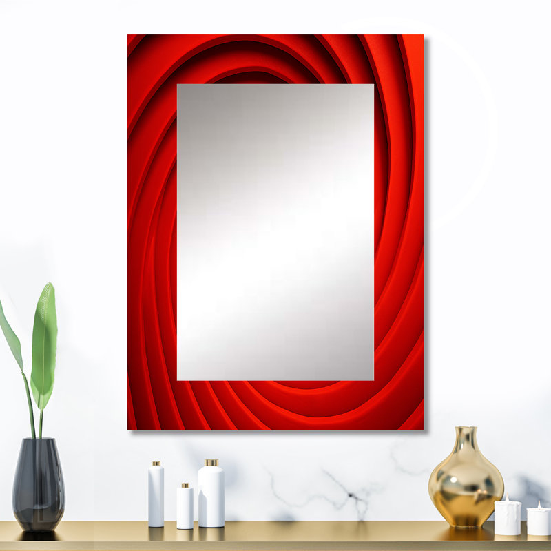 Red Perpetual Pulse Vortex II - Abstract Spirals Wall Mirror, Red Decorative Mirror, Printed Metal Art, 32" x 24"