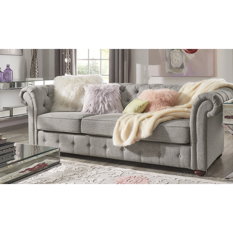 Dunn Upholstered 91.34'' Sofa, Pewter Grey Linen