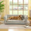 Élégant lit pour animaux de compagnie rectangulaire pour chiens grands et surdimensionnés, canapé-lit surélevé durable, canapé pour chien confortable, canapé pour chien en lin moderne et tendance - beige-246221899