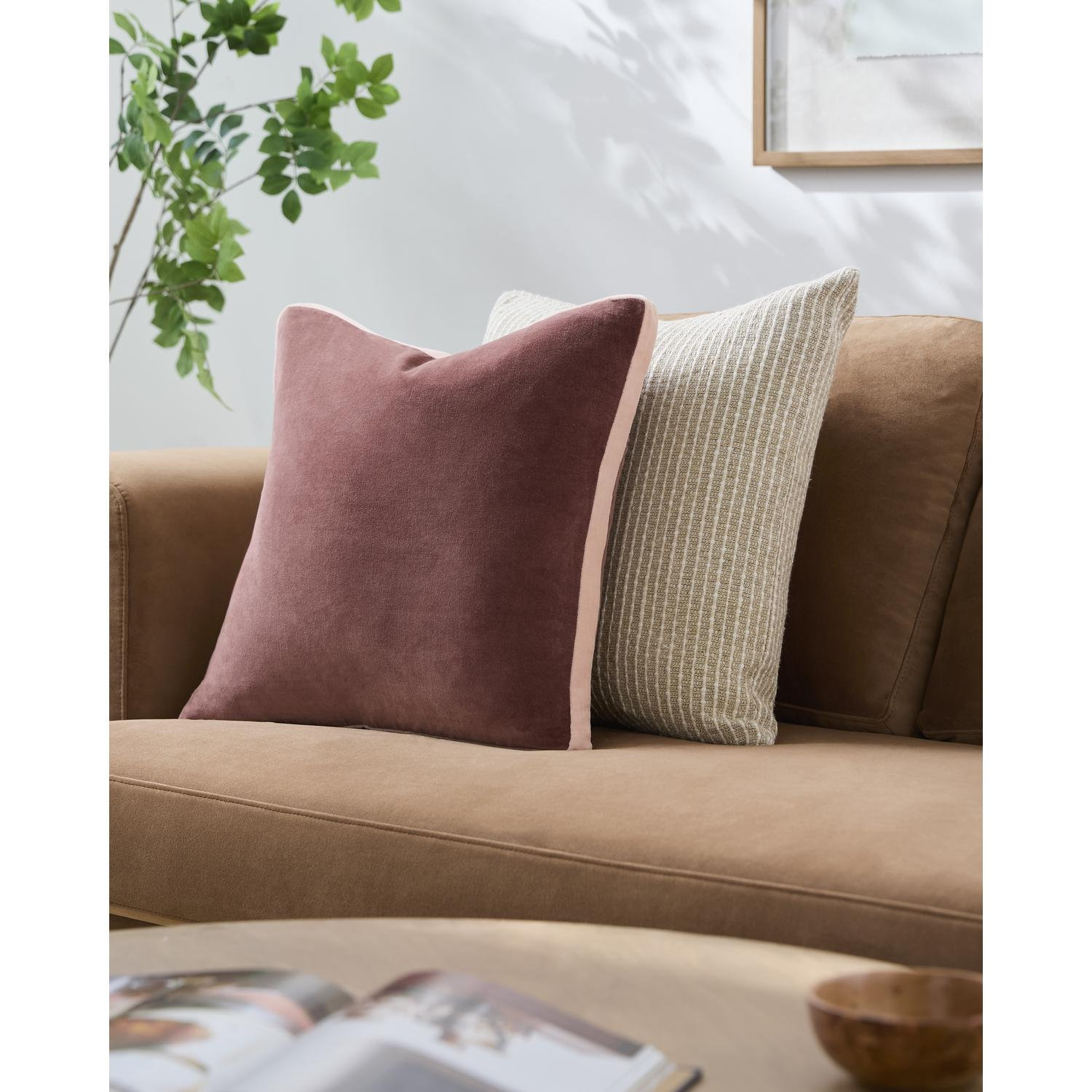  Nicholas Cotton Throw Pillow, 18" x 18", Down, Brown/Pink