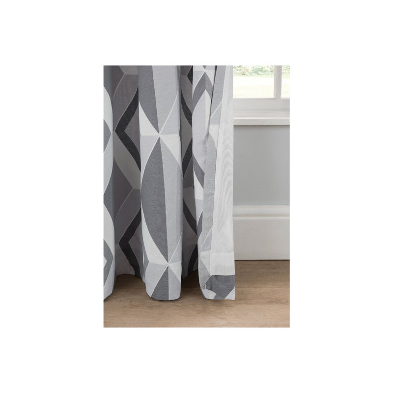 Diamond Geo Cotton Semi Sheer Curtain Pair, 168 x 229 cm, Gray