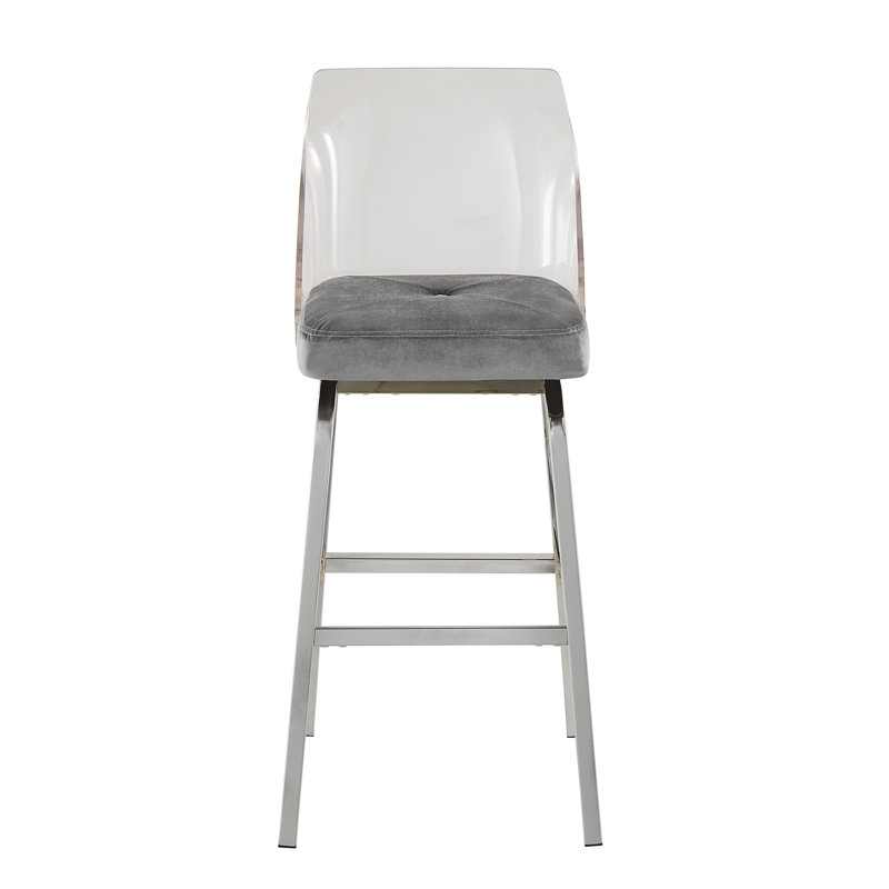 Milica Swivel Upholstered Counter Stool with Metal Frame, Navy Blue , Bar Stool (29" Seat Height), Chrome Metal