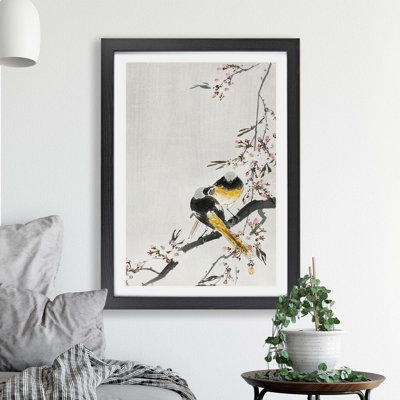 Two Sable Red Tails & Cherry Blossom - Framed Print