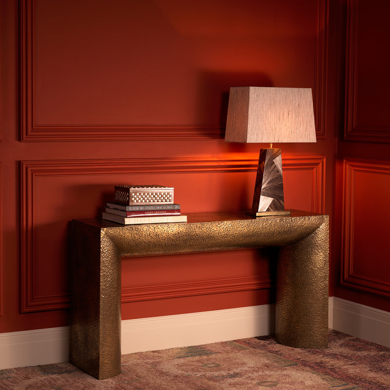 Table Lamp Gaultier brown straw marquetry incl shade