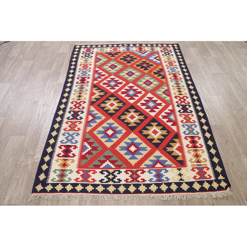 Tapis intérieur de couleur orange/rouille 4 pi 1 po x 7 pi en laine one-of-kind à la main noué la new Shelbie