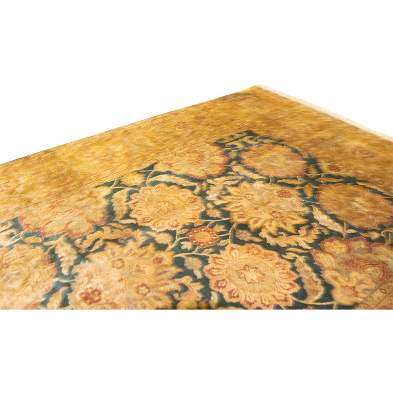 Hand Knotted Wool Oriental Area Rug in Blue And Gold