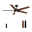 Ventilateur de plafond noir mat Jet5 de 52 po avec pales réversibles en noyer / noir, lumière DEL et télécommande-1854644947-1854644948