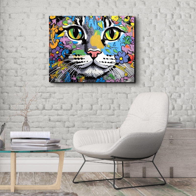 «Cat Graffitianimals» sur toile, H 26 po x l 32 po