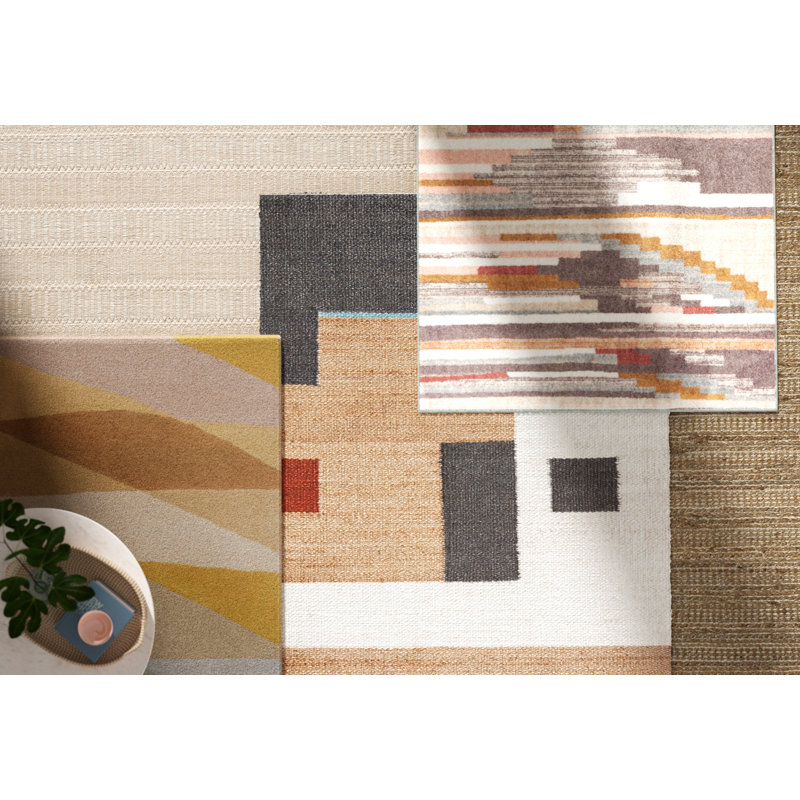 Tapis beige tissé à la main à rayures Amritpal, Rectangle 4 pi x 6 pi