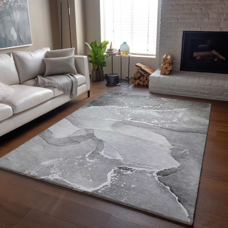 Tapis gris Cerrito AMF517 lavable à la machine de qualité supérieure, Rectangle 9 pi x 12 pi