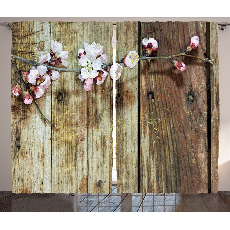 Stained Walnut Branch Rustic Home Decor Graphic Print Semi-Sheer Rod Pocket Curtain Panels, 54" W x 84" L