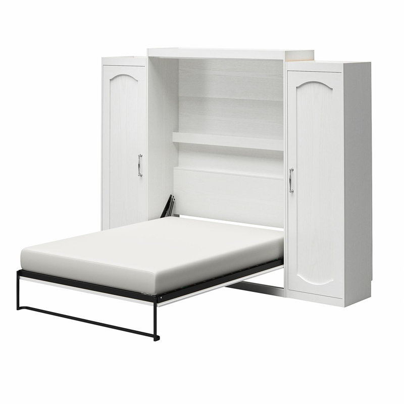 Her Majesty Murphy Bed with Storage Cabinets, White, Queen