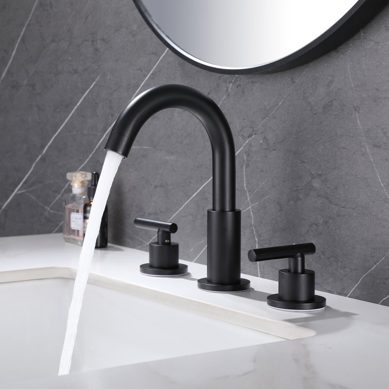 Robinet de lavabo de salle de bain espacé à deux poignées 8-2 / 5 "en laiton massif avec ensemble de bonde, Noir mat
