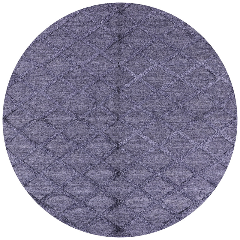 Tapis mauve à motif géométrique Menderes, Rond 5 pi