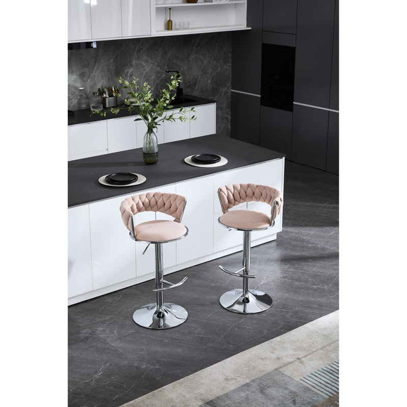 2 tabourets de bar roses, hauteur réglable, base et repose-pieds, coussin en velours, structure en métal robuste, capacité de charge allant jusqu'à 300 lb, hauteur, base, revêtement, rembourrage en mousse, rotation à 360 °, simple