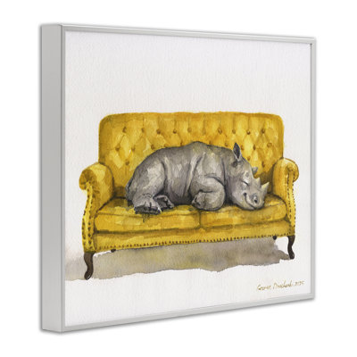Cute Rhino Resting Framed Giclee, design by George Dyachenko