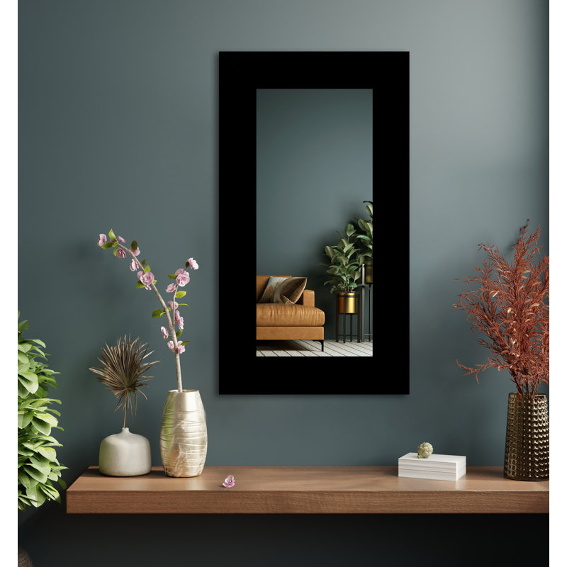 Maci Eileen Engineered Wood Flat Wall Mirror, Gloss Black, 33" x 24"